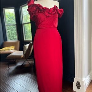 Marchesa One Shoulder Red Dress